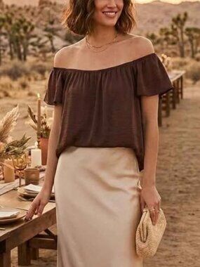 American Eagle Outfitters Off-the-Shoulder Plum Flutter Sleeve Top, Small